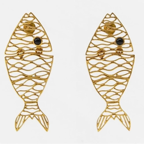 Zara Fish Gold Wired Earrings - Picture 1 of 4